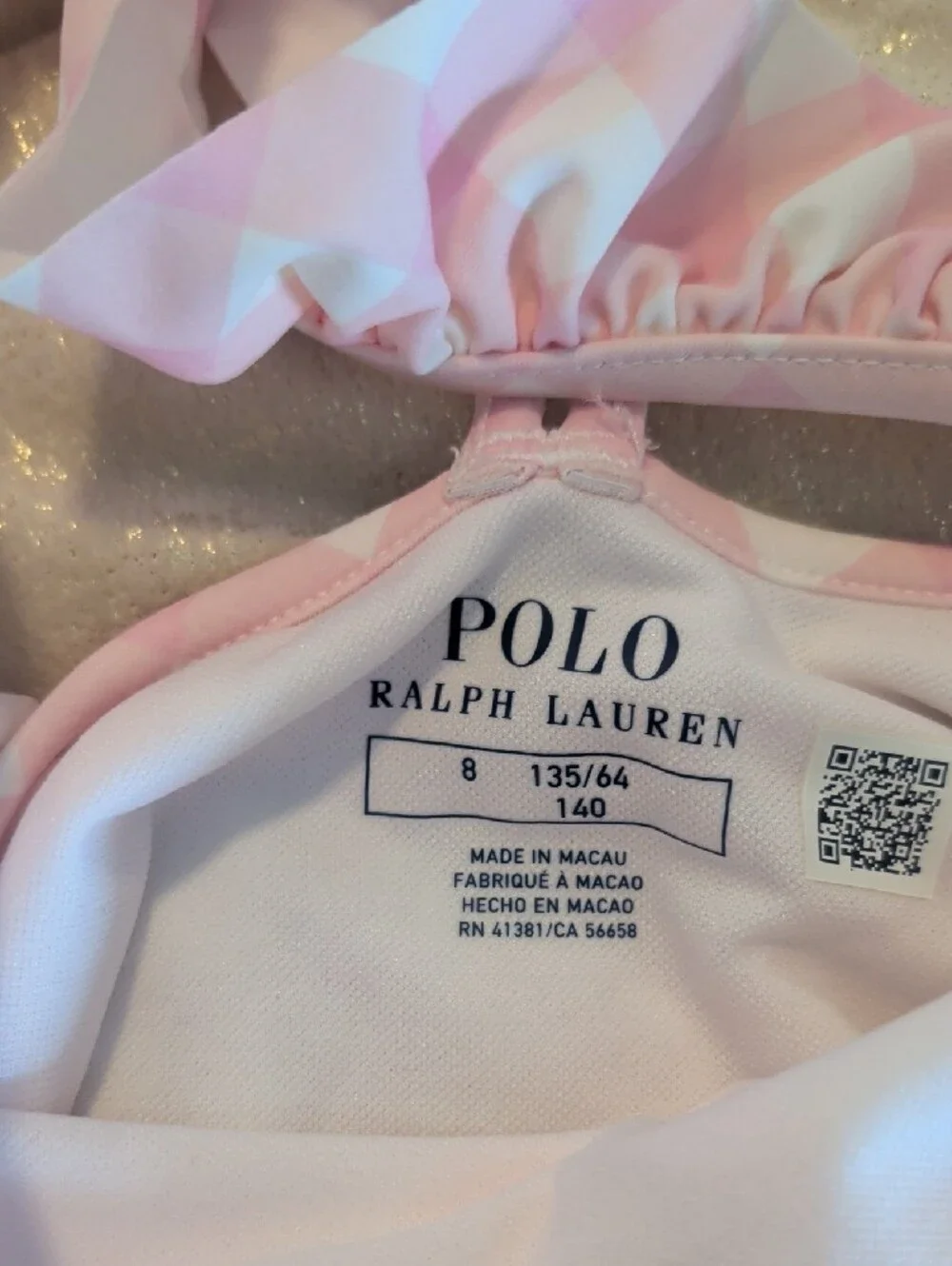 Polo by Ralph Lauren Pink and White Gingham One-Piece Swimsuit